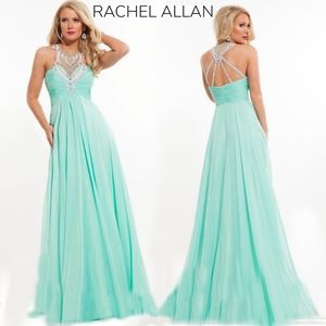 Rachel Allan NWT 2 mint green blue beaded sparkle evening prom pageant gown